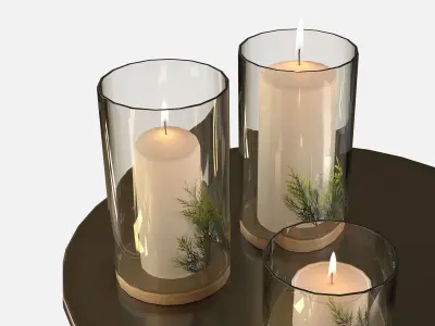 Decor set candles and ornaments on tray 3D model