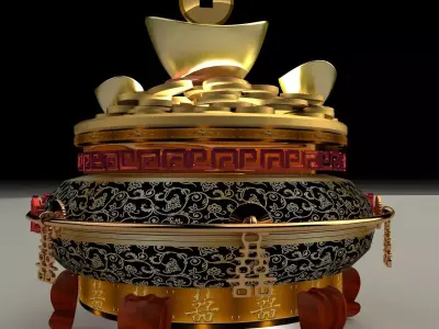 Chinese gold Ingot  pot 3D model