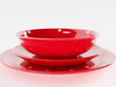 Polka Dot Bowl and Plates 3D model