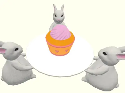 Cute bunny plate  LP   Stylized   Baked  Low-poly 3D model
