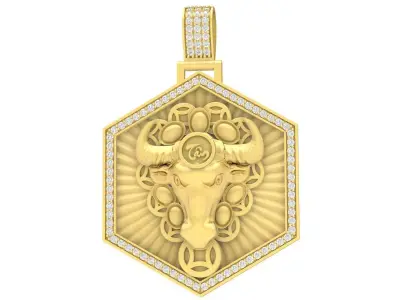 Luxury Bull Head Hexagon Pendant for Men 3719 3D print model