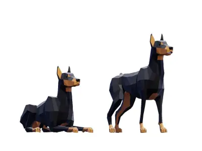 Doberman Dogs Pack Low-poly 3D model