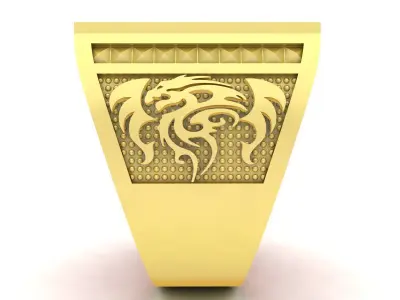 Luxury Dragon Engraved Square Gemstone Ring for Men 3371 3D print model