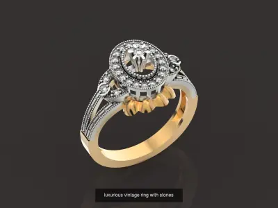 set luxury vintage earrings and ring with stones 3D Model Pack