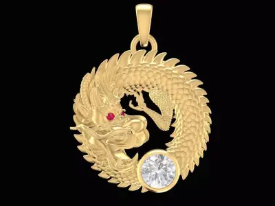 Luxury Chinese Dragon Pendant with Gemstone 3D Model 2261 3D print model