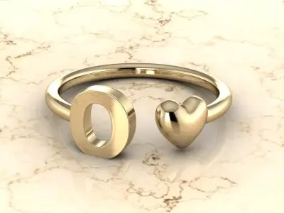 Alphabet Jewelry with Heart Ring O 3D print model