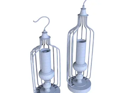 candle set 5 two metal caged lanterns 3D model