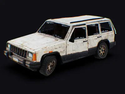 Wrecked Old Jeep Rusty White Destroyed Car Broken Van SUV 4x4 Low-poly 3D model