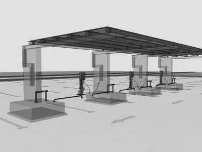 Concrete Column Solar Carport L Type for 6 Cars 3D model