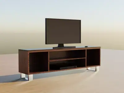 Modern Wooden TV Table with High-Quality Textures - CGI Model Low-poly 3D model
