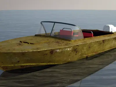 Motor Boat metal old rusty Low-poly 3D model