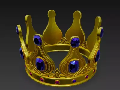 Golden Crown with Emerald Gems 3D model