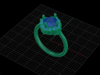 Round Diamond Ring with Custom Halo Engagement Ring  3D print model