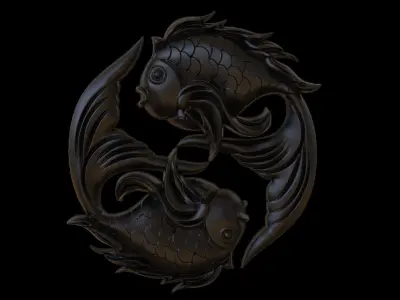 Two Goldfish Mural Art 3D print model