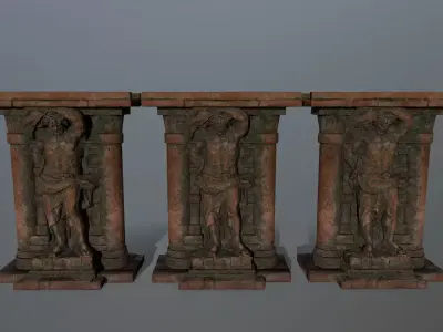 statue 2 old stone column Low-poly 3D model