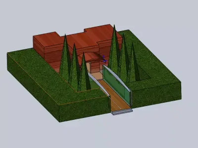 office house with grass and trees 3D model