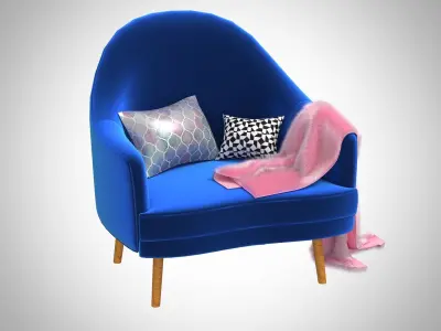 Armchair with blanket and cushions  3D model