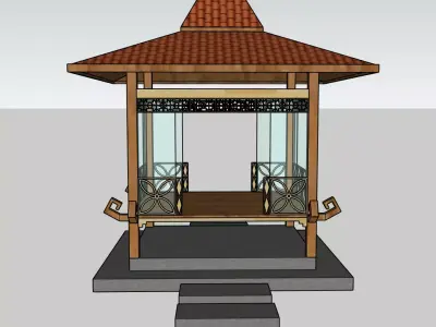Gazebo with wooden roof Low-poly 3D model