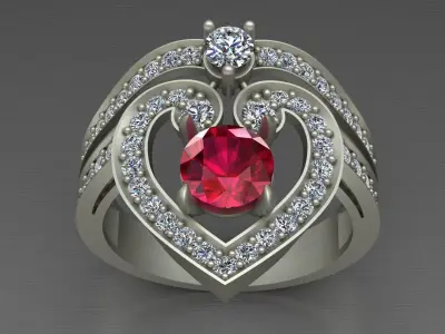 Regal Cascade Diamond Ruby Gold Ring  3D print model