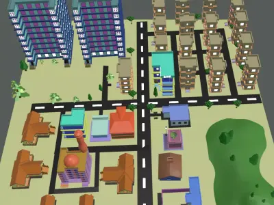 Beautiful cartoon city Free low-poly 3D model