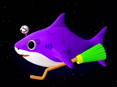 Rigged Cartoon Shark Character Monster Mama Shark  Low-poly 3D model