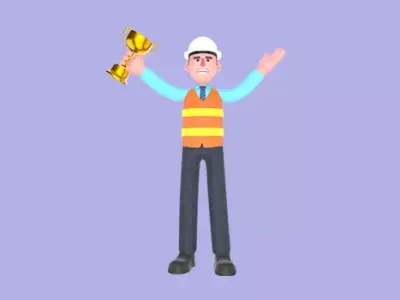 Stylized 3D Male Architect Character-Cartoon Trophy Victory Pose 3D model