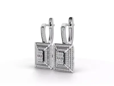 Baguette Diamond Earring 3d model printable 3D print model  3D print model