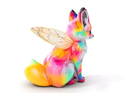 Fairy Fox Model Pack with Vibrant Fur and Wings Low-poly 3D model