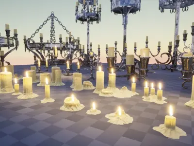Candle Set candlesticks Low-poly 3D model