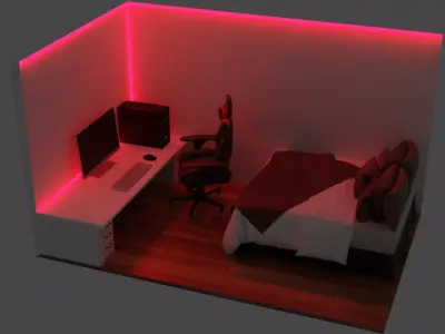 GamingRoom room with lighting and desk 3D model