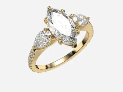 Three Stone diamond Ring 3D print model