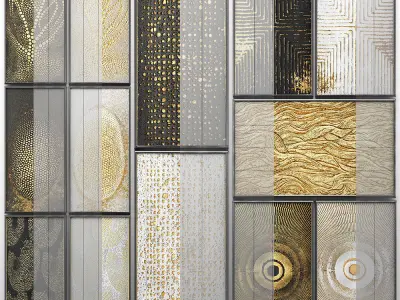 Collection of paintings with gold for walls 3 3D model