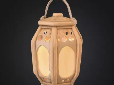 Rustic Wooden Rope Lantern Low-poly 3D model