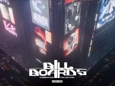 Cyberpunk Advertisement set over 70 Signs Billboards Holograms Low-poly 3D model