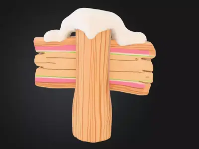 Stylized Wooden Signpost with Snow Low-poly 3D model