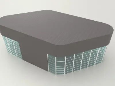 Architectural stand alone structure with storefront windows 3D model