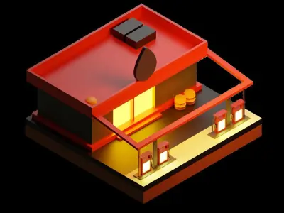 Low Poly Gas Station Low-poly 3D model