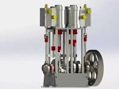 A SIMPLE 2 CYLINDER VERTICAL STEAM ENGINE WITH SLIDE VALVE 3D model