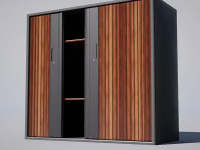 Cabinet wooden with doors and drawers Low-poly 3D model
