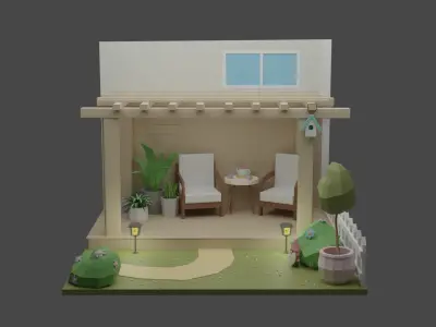Patio Backyard Room 18 Low-poly 3D model