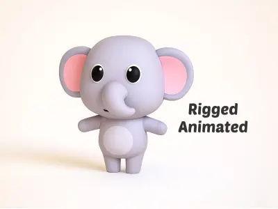 Cartoon Elephant - Chubby Animal Rigged Low-poly 3D model