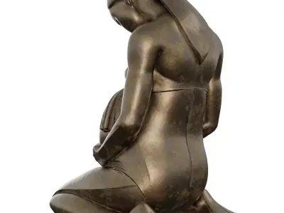 Antique Pregnant Woman Statue - Mothers Embrace 3D Model Low-poly 3D model