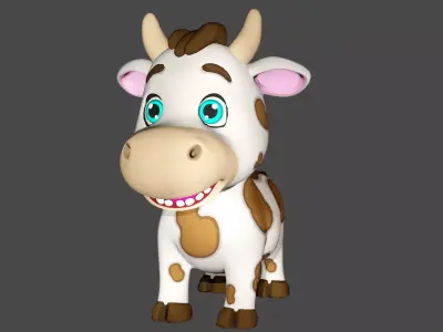Rigged Light Brown Spotted Cute Farm Cow Low-poly 3D model Low-poly 3D model