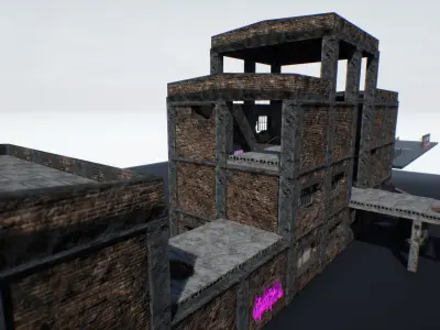 Modular Abandoned Building PBR Low-poly 3D model