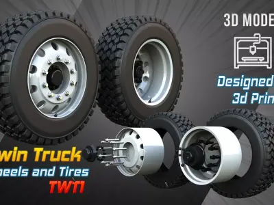 Twin Truck Wheels and Tires TWT1 3D print model