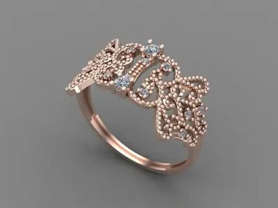 Women Ring Diamond Stone STL 3DM Lightweight Printable 3D print model 67