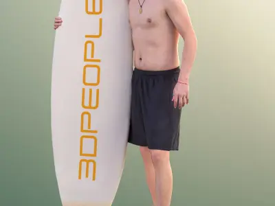 Andy 10101 - Surfer guy holding Surfboard Low-poly 3D model