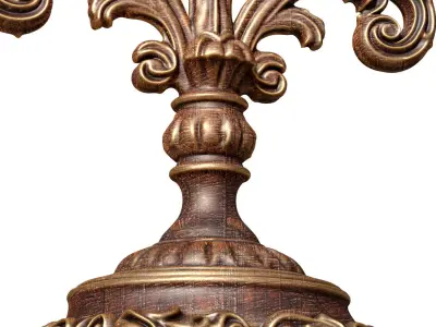 Wooden carved gilded Aged Candle Holder Rustic Candlestick  3D model