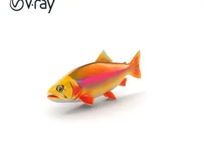 Golden Rainbow Trout 3D Realistic Model Pack Low-poly 3D model