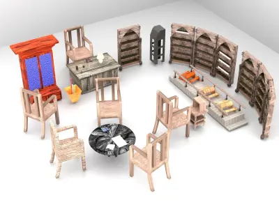  Medieval Library Model Pack  3D Model Low-poly 3D model